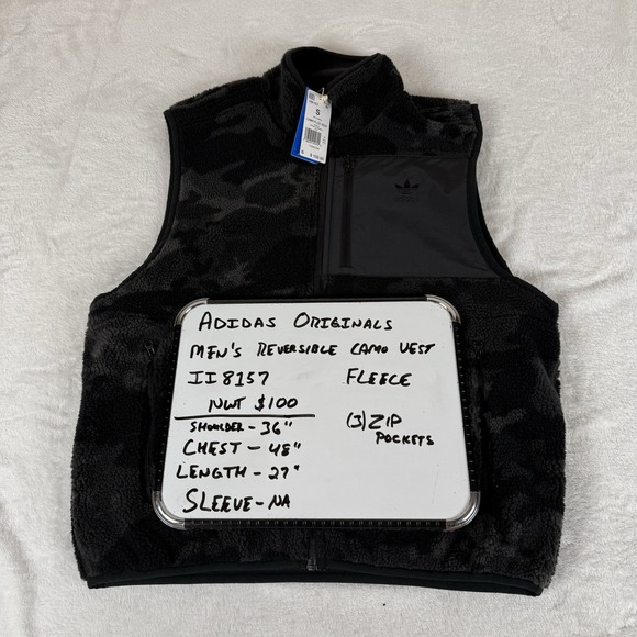 adidas originals Reversible Camo Fleece Vest Black Men's Small Relaxed Fit New - Picture 3 of 9